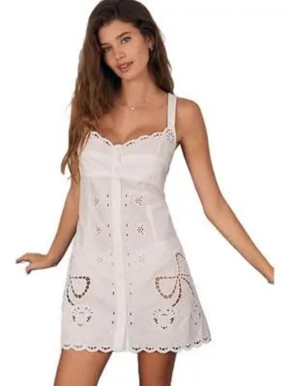 LyreBird Embroidered Eyelet Mini Shift Dress size M White - NWT